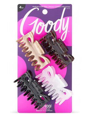 SlideProof Classics Medium Claw Clips - 4 Ct, Assorted Neutrals, Hair Styling Ac